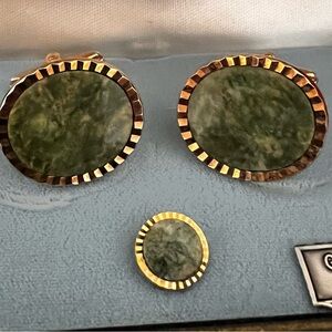Genuine Jade Gold Cufflinks & Tie Tack